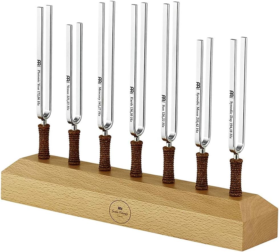 Sonic Energy Chakra Tuning Fork Set – 7 Pieces with Wooden Stand & Bags